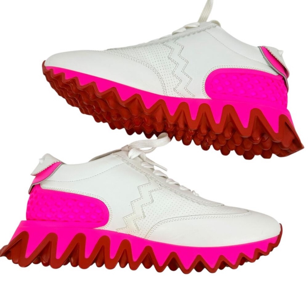 Christian Louboutin White and Pink Sneakers Shark bottom